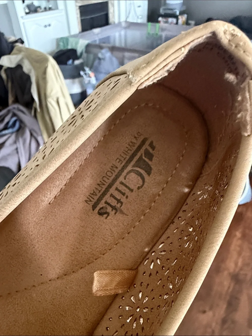 Cliffs by WHITE MOUNTAIN Tan Laser-Cut Ballet Flats with Bow Trim